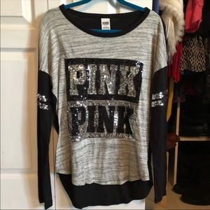 PINK Long Sleeve Sequin Top
